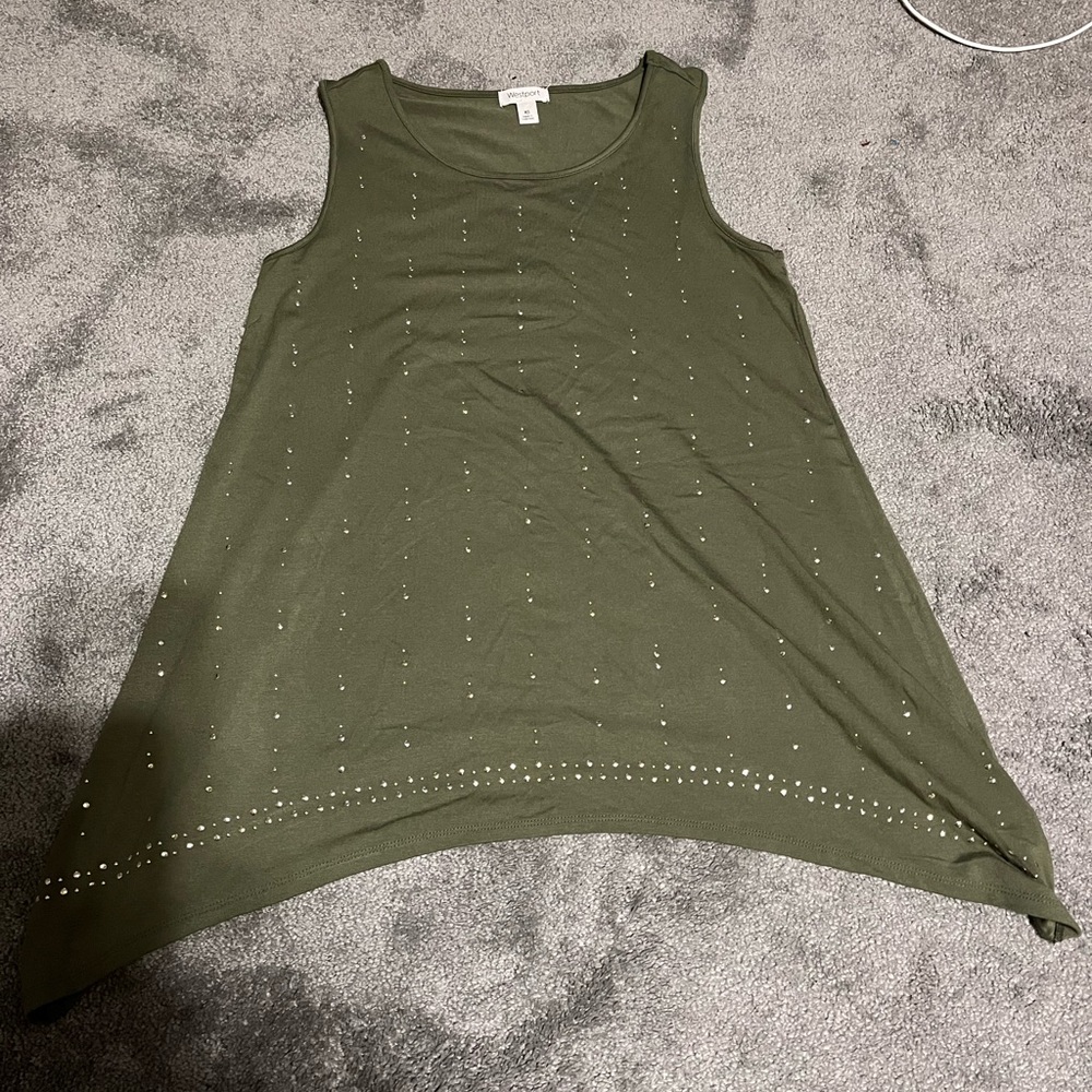 Women’s green Westport tank top with rhinestones